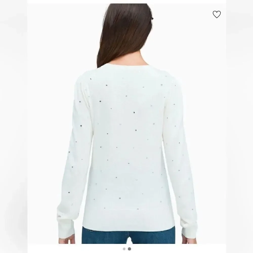 Kate Spade Scatted Rhinestone Sweater white silver size XS